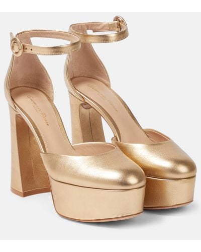 Gianvito Rossi Holly D'orsay Metallic Leather Court Shoes - Natural