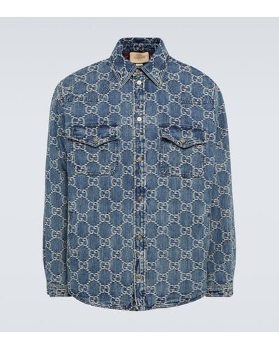 Gucci gg Supreme Monogrammed Denim Jacket - Blue