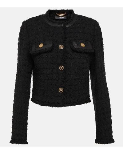 Versace Veste en tweed de laine melangee - Noir