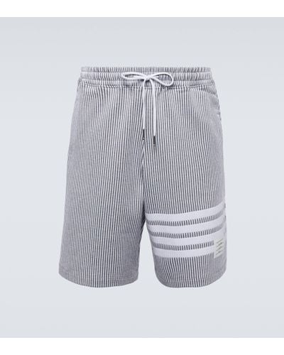 Thom Browne 4-bar Striped Seersucker Cotton Shorts - Blue