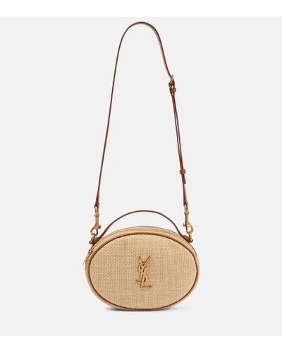 Saint Laurent Leather-trimmed Raffia Shoulder Bag - Natural