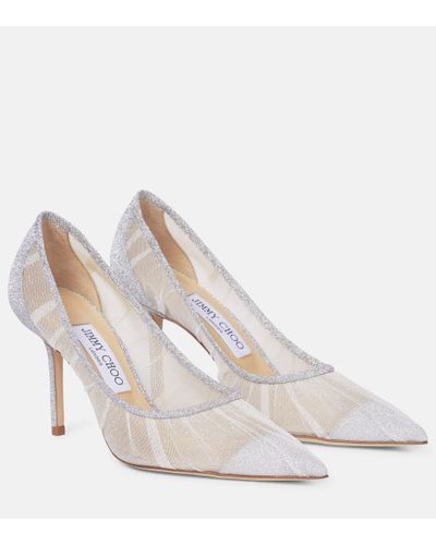 Jimmy Choo Pumps Love 85 aus Tuell mit Glitter - Weiß