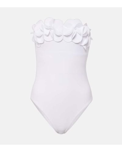 Karla Colletto Tess Floral-applique Strapless Swimsuit - White