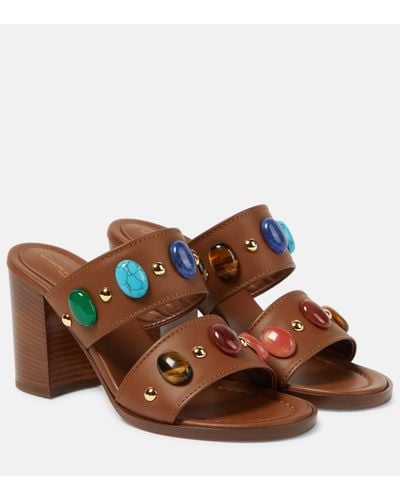 Gianvito Rossi Shanti Embellished Leather Sandals - Brown