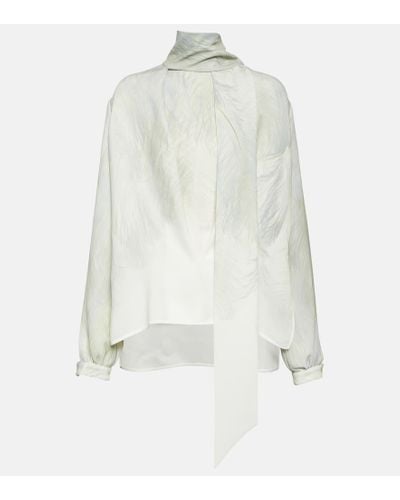 Victoria Beckham Blusa in raso con foulard - Bianco