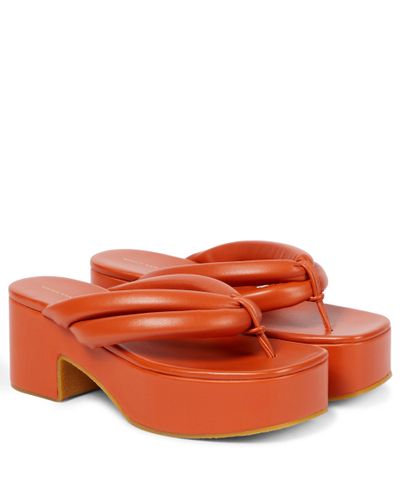 Dries Van Noten Leather Platform Thong Sandals - Orange