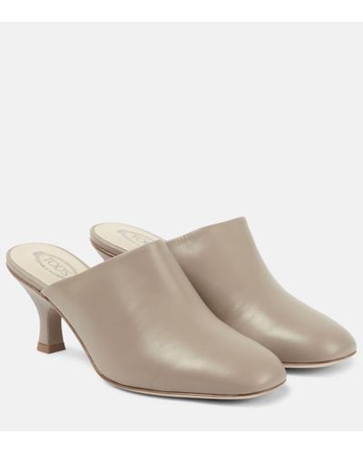 Tod's Leather Mules - Gray