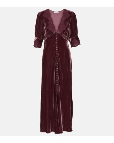 RIXO London Lace-trimmed Velvet Maxi Dress - Purple