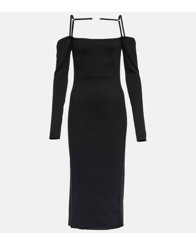 Jacquemus La Robe Sierra Square-neck Knitted Midi Dress - Black