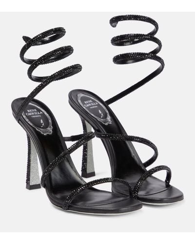 Rene Caovilla Cleo Embellished Leather Sandals - Black