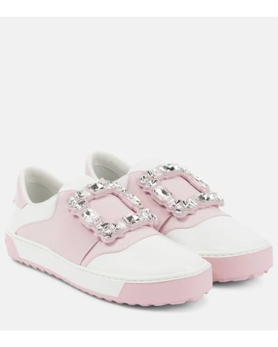 Roger Vivier Very Vivier Embellished Leather Trainers - Pink