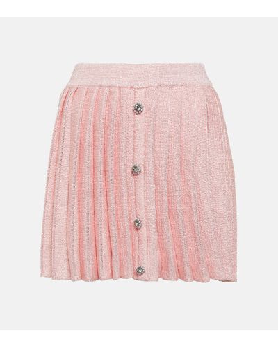 Self-Portrait Sequined Pleated Knit Miniskirt - Pink