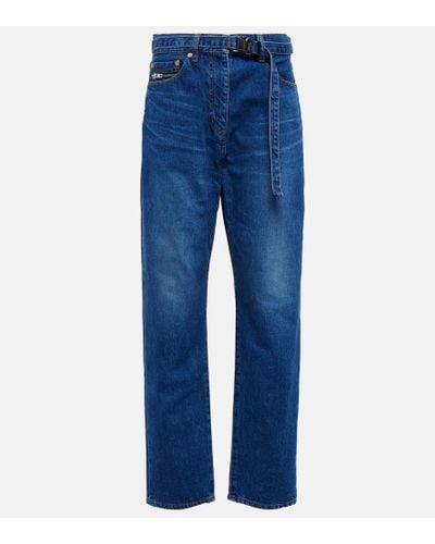 Sacai Belted High-rise Straight Jeans - Blue