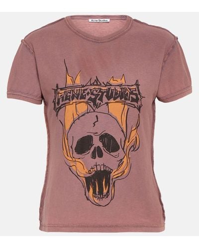 Acne Studios Bedrucktes -Shirt aus Baumwoll-Jersey - Pink