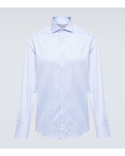 Brunello Cucinelli Slim Cotton Twill Shirt - Blue