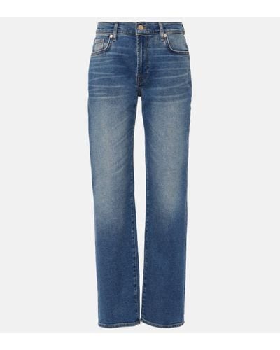 7 For All Mankind Ellie High-rise Cotton-blend Straight Jeans - Blue