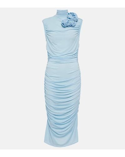 Magda Butrym Floral-applique Jersey Midi Dress - Blue
