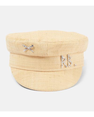 Ruslan Baginskiy Crystal-embellished Straw Newsboy Cap - Natural