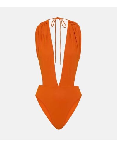 Saint Laurent Banador de cuello halter con abertura - Naranja