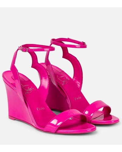 Christian Louboutin Patent Leather Wedge Sandals - Pink