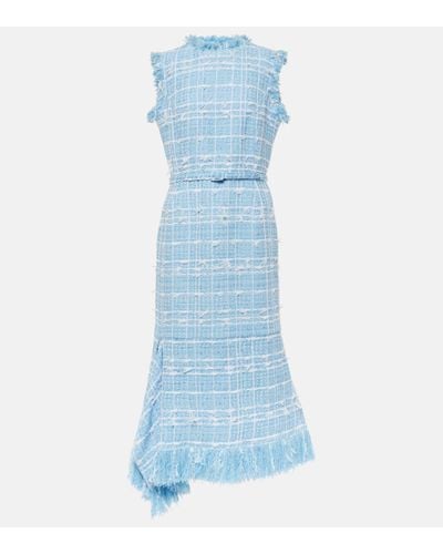 Oscar de la Renta Tweed Midi Dress - Blue
