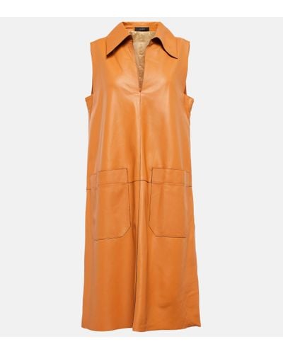 JOSEPH Berwick Leather Midi Dress - Orange