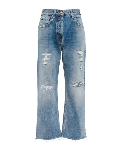 Gucci Distressed Straight Cropped Jeans - Blue