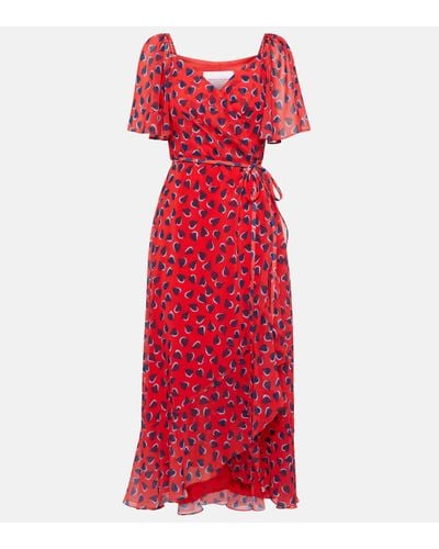 Carolina Herrera Robe mi-longue à imprimé cœurs - Rouge