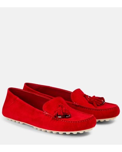 Loro Piana Dot Sole Suede Loafers - Red