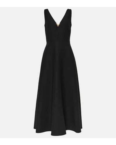 Valentino Vestido midi de Crepe Couture con VGold - Negro