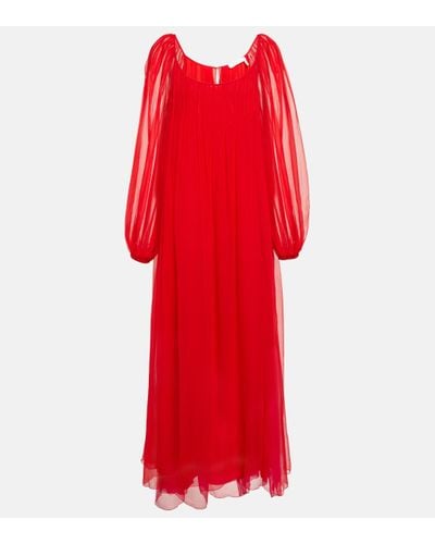 Chloé Chloe Pleated Silk Mousseline Maxi Dress - Red