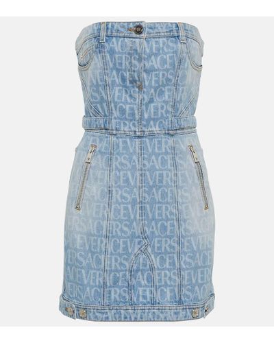Versace Vestido corto en denim con Allover - Azul