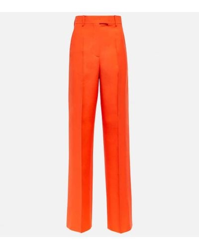 Valentino Pantalones rectos en lana de tiro alto - Naranja
