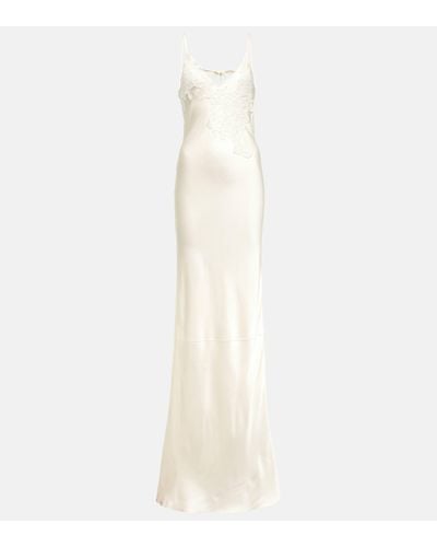 Victoria Beckham Bridal Lace-embroidered Satin Maxi Dress - White