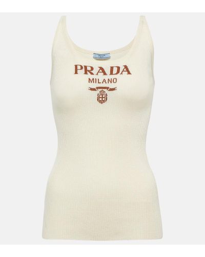 Prada Tank top de seda con logo - Neutro