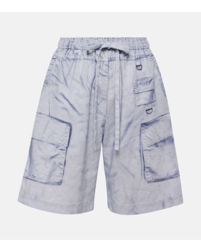 Acne Studios Trompe L'oil Linen And Cotton Bermuda Shorts - Blue