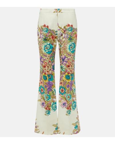 Etro Floral Cotton-blend Flared Pants - Green
