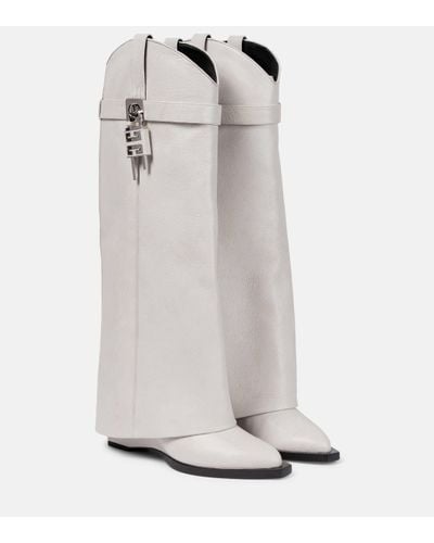 Givenchy Shark Lock Cowboy Leather Knee-high Boots - White
