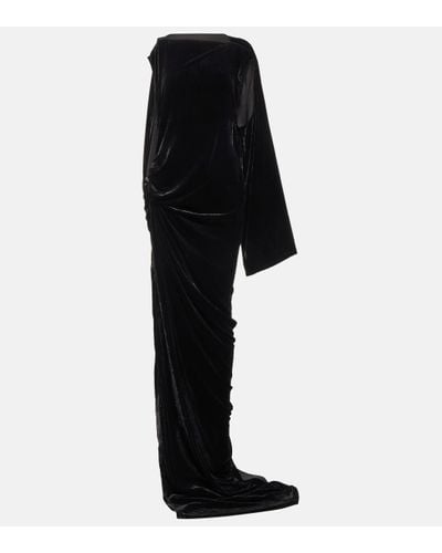 Rick Owens Robe longue en velours à fronces - Noir