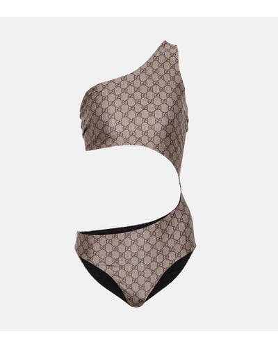 Gucci GG Cutout One-shoulder Swimsuit - Grey