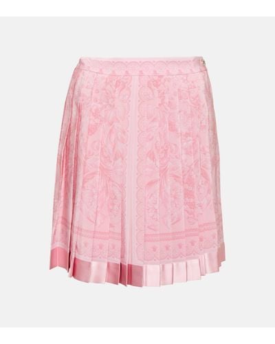 Versace Barocco Pleated Silk Miniskirt - Pink
