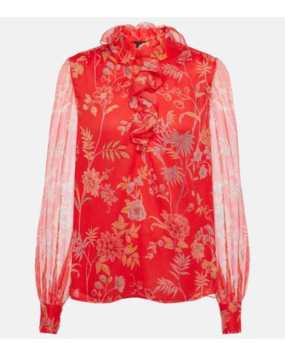 Etro Floral Ruffled Silk Blouse - Red
