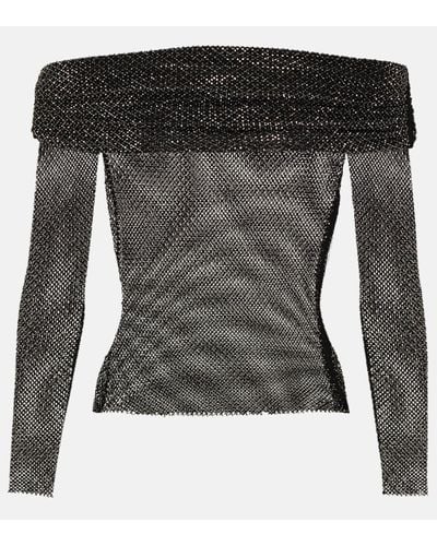 Self-Portrait Off-shoulder Fishnet Top - Black