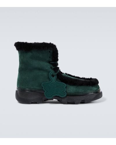Burberry Suede-shearling Creeper Boots - Green