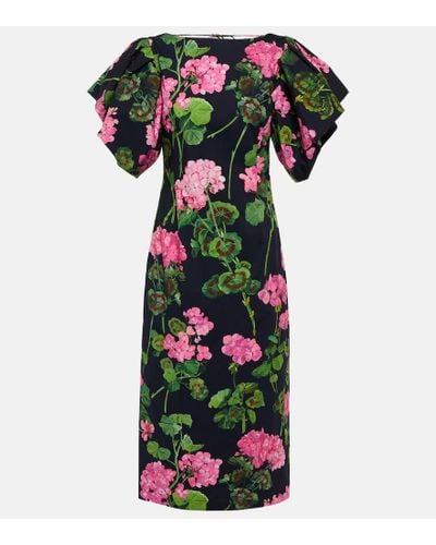 Oscar de la Renta Floral Cotton-blend Midi Dress - Green