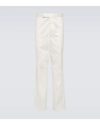 Thom Browne Pantalones chinos de sarga de algodon de tiro alto - Blanco