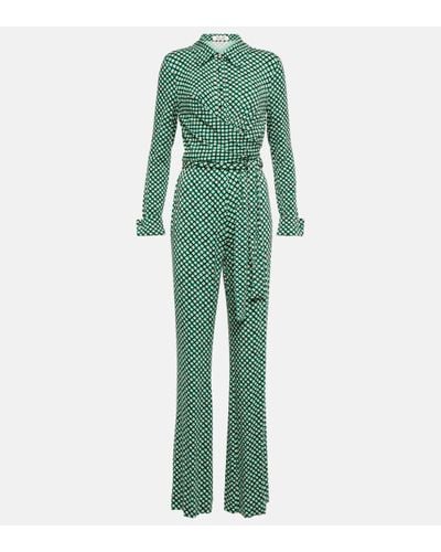 Diane von Furstenberg Michele Checked Jersey Jumpsuit - Green