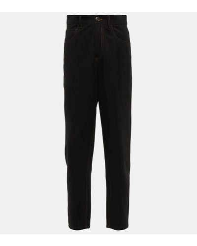 Brunello Cucinelli High-rise Straight Cotton-blend Pants - Black