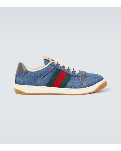 Gucci Screener Webbing And Leather-trimmed Denim Sneakers - Blue