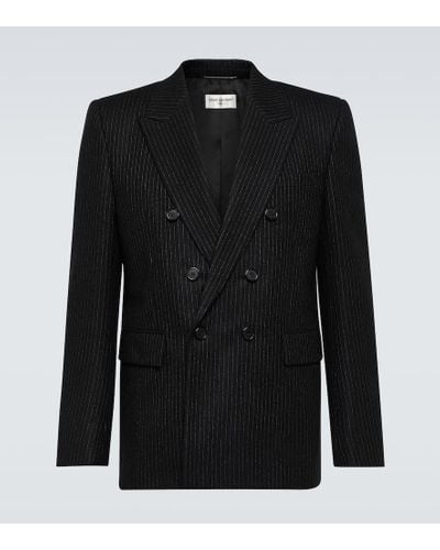 Saint Laurent Pinstripe Wool Flannel Suit Jacket - Black